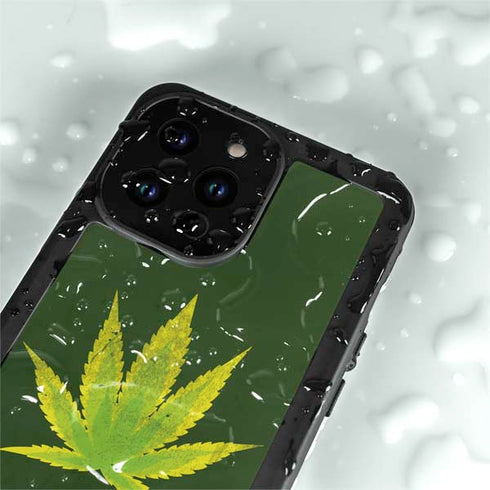 Marijuana Leaf Light Green iPhone 15 Pro Waterproof Case