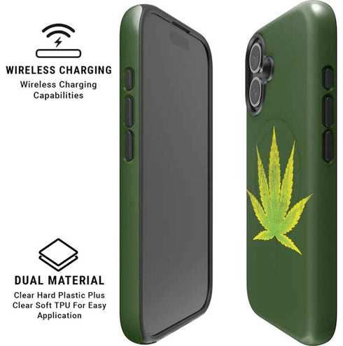 Marijuana Leaf Light Green iPhone 16 Plus Magsafe Impact Case