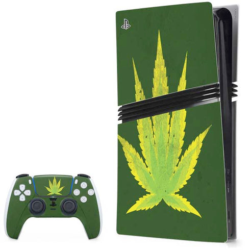 Marijuana Leaf Light Green PS5 Pro Bundle Skin