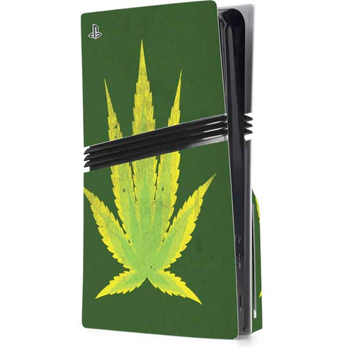 Marijuana Leaf Light Green PS5 Pro Disk Console Skin