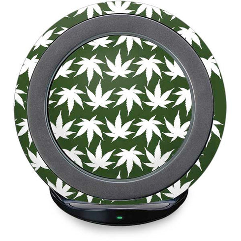 Marijuana Leaf White Pattern Fast Charge Wireless Charging Stand Skin