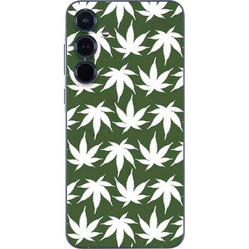Marijuana Leaf White Pattern Galaxy A35 5G Skin