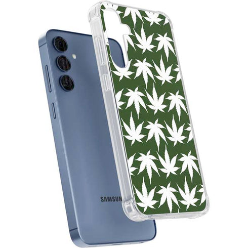 Marijuana Leaf White Pattern Galaxy A55 5G Clear Case