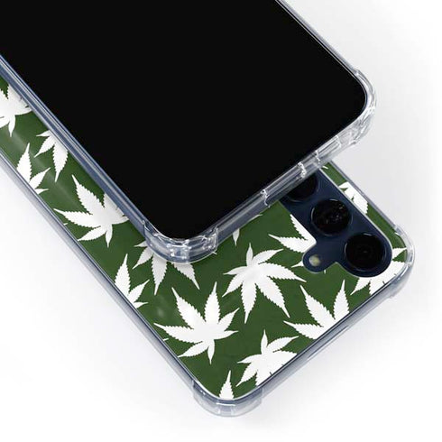 Marijuana Leaf White Pattern Galaxy A55 5G Clear Case