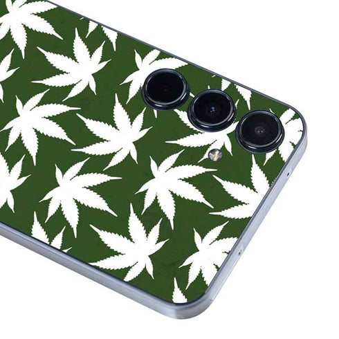 Marijuana Leaf White Pattern Galaxy A55 5G Skin