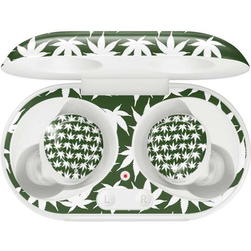 Marijuana Leaf White Pattern Galaxy Buds Plus Skin