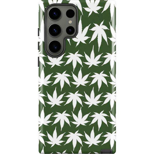 Marijuana Leaf White Pattern Galaxy S23 Ultra Pro Case