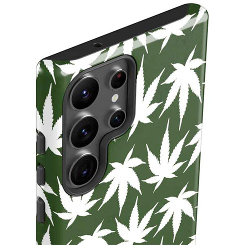 Marijuana Leaf White Pattern Galaxy S23 Ultra Pro Case