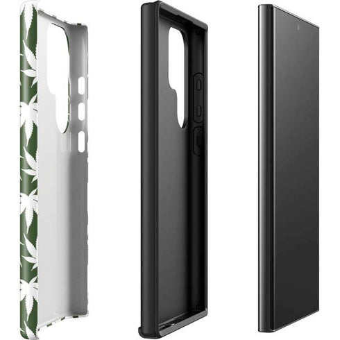 Marijuana Leaf White Pattern Galaxy S23 Ultra Pro Case