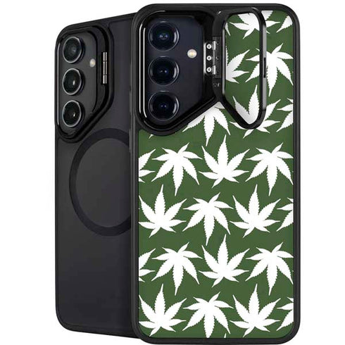 Marijuana Leaf White Pattern Galaxy S25 Kickstand Case
