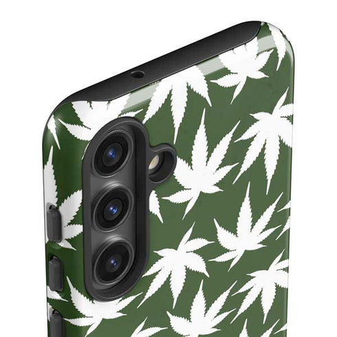 Marijuana Leaf White Pattern Galaxy S25 Plus Impact Case