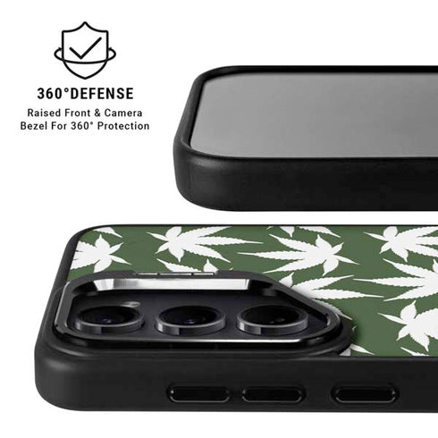 Marijuana Leaf White Pattern Galaxy S25 Plus Kickstand Case