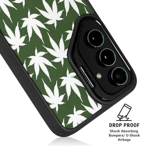 Marijuana Leaf White Pattern Galaxy S25 Plus Kickstand Case