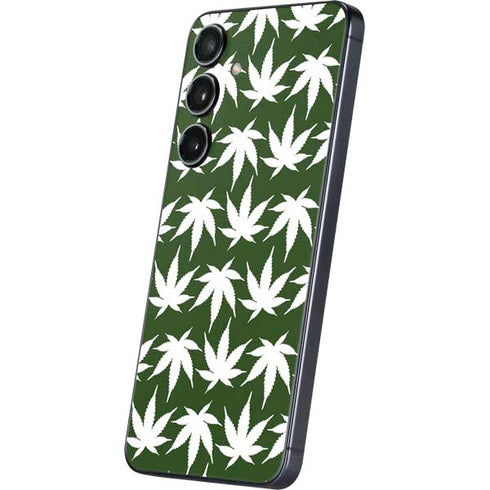 Marijuana Leaf White Pattern Galaxy S25 Plus Skin