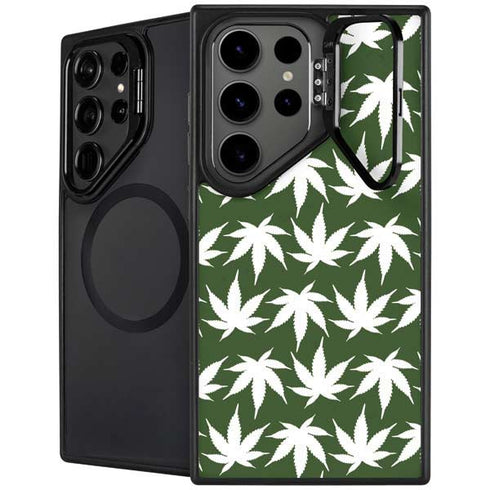 Marijuana Leaf White Pattern Galaxy S25 Ultra Kickstand Case