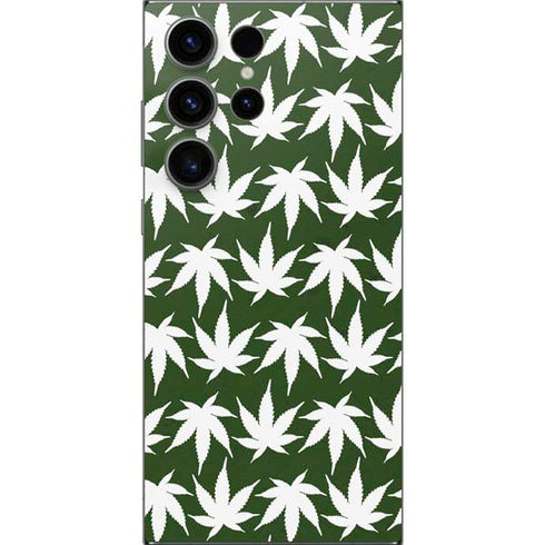Marijuana Leaf White Pattern Galaxy S24 Ultra Skin