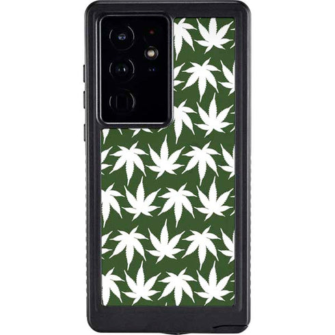 Marijuana Leaf White Pattern Galaxy S24 Ultra Waterproof Case