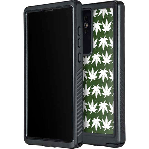 Marijuana Leaf White Pattern Galaxy S24 Ultra Waterproof Case