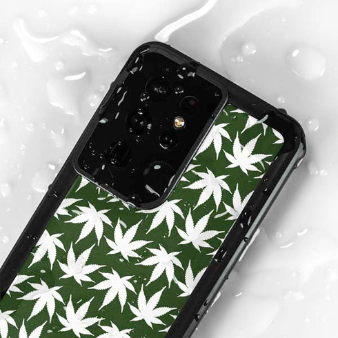 Marijuana Leaf White Pattern Galaxy S24 Ultra Waterproof Case