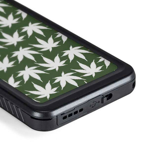 Marijuana Leaf White Pattern Galaxy S24 Waterproof Case