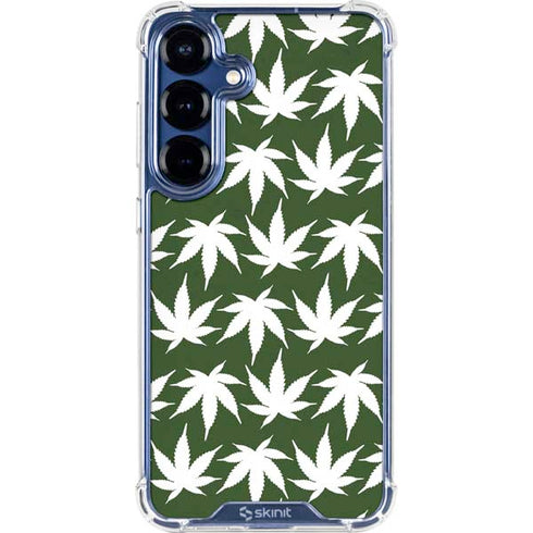 Marijuana Leaf White Pattern Galaxy S25 Clear Case