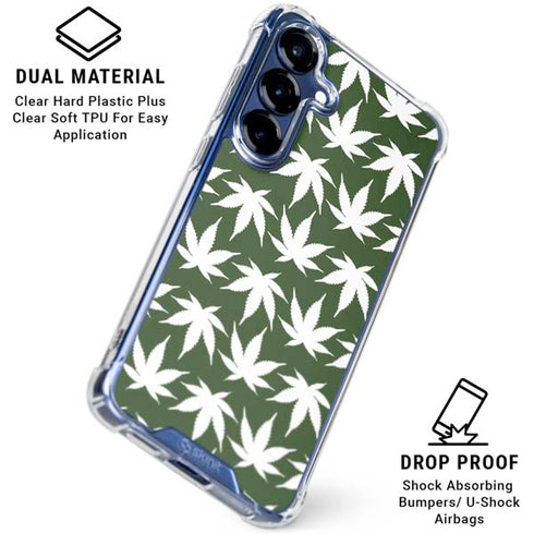 Marijuana Leaf White Pattern Galaxy S25 Plus Clear Case