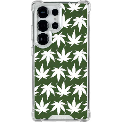 Marijuana Leaf White Pattern Galaxy S25 Ultra Clear Case