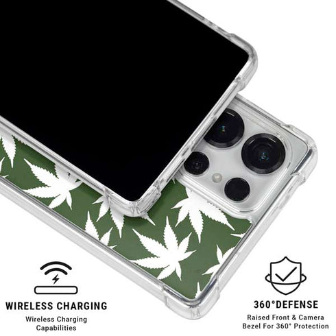 Marijuana Leaf White Pattern Galaxy S25 Ultra Clear Case