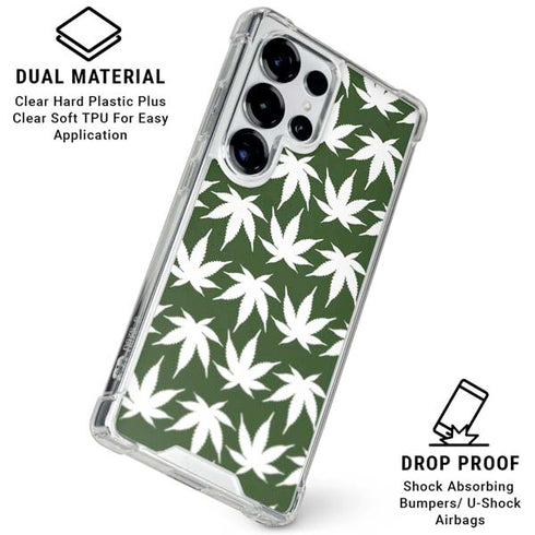 Marijuana Leaf White Pattern Galaxy S26 Ultra Clear Case
