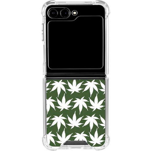 Marijuana Leaf White Pattern Galaxy Z Flip6 Clear Case