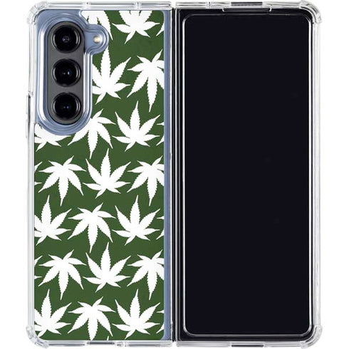 Marijuana Leaf White Pattern Galaxy Z Fold5 5G Clear Case