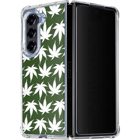Marijuana Leaf White Pattern Galaxy Z Fold5 5G Clear Case