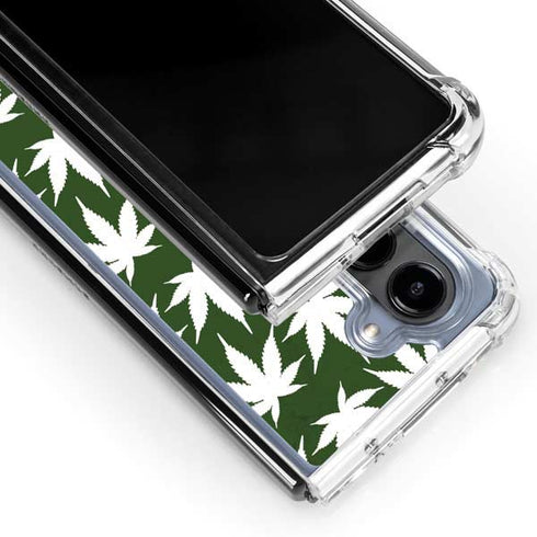 Marijuana Leaf White Pattern Galaxy Z Fold5 5G Clear Case