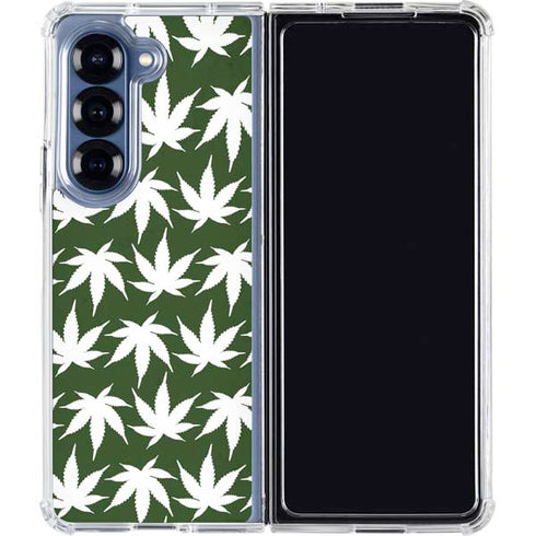 Marijuana Leaf White Pattern Galaxy Z Fold6 Clear Case