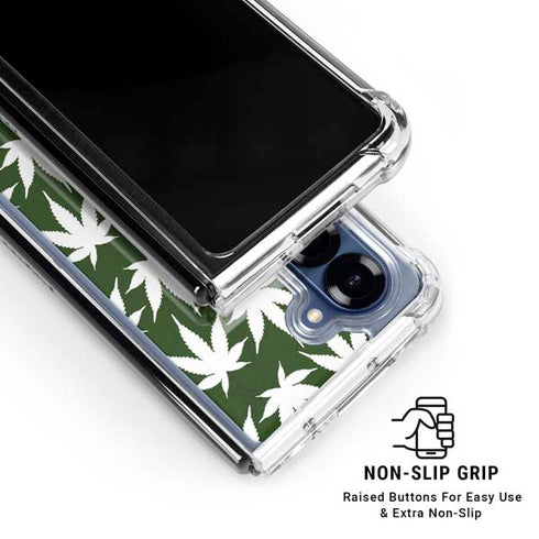 Marijuana Leaf White Pattern Galaxy Z Fold6 Clear Case