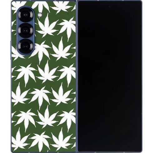 Marijuana Leaf White Pattern Galaxy Z Fold6 Skin