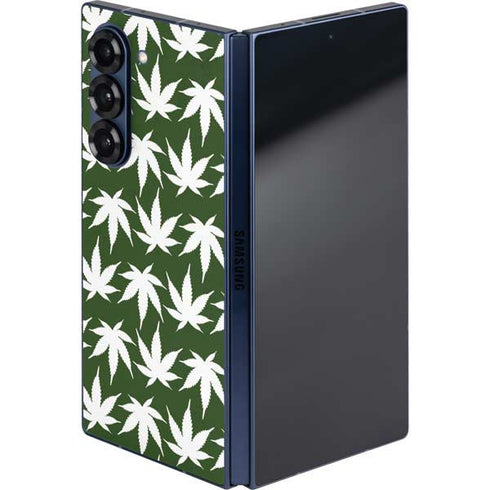 Marijuana Leaf White Pattern Galaxy Z Fold6 Skin