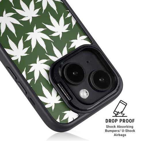 Marijuana Leaf White Pattern iPhone 14 Plus Kickstand Case