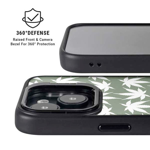 Marijuana Leaf White Pattern iPhone 15 Kickstand Case