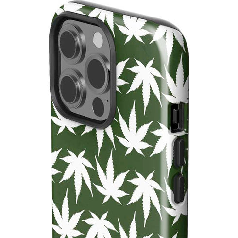 Marijuana Leaf White Pattern iPhone 15 Pro Impact Case