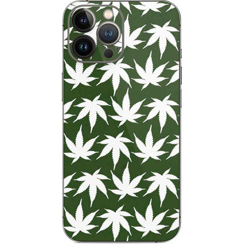 Marijuana Leaf White Pattern iPhone 15 Pro Max Skin