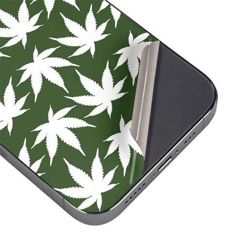 Marijuana Leaf White Pattern iPhone 15 Pro Max Skin