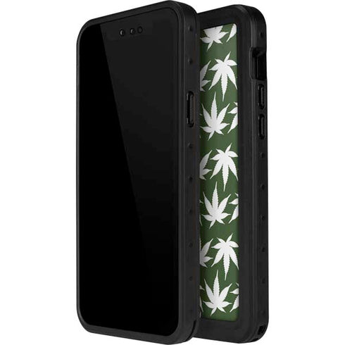 Marijuana Leaf White Pattern iPhone 15 Pro Waterproof Case