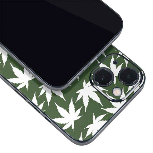 Marijuana Leaf White Pattern iPhone 15 Skin