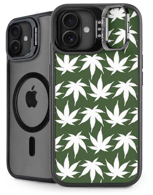 Marijuana Leaf White Pattern iPhone 16 Kickstand Case