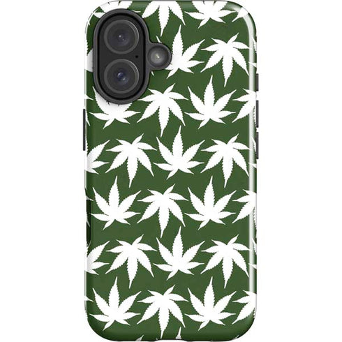 Marijuana Leaf White Pattern iPhone 16 Plus Impact Case