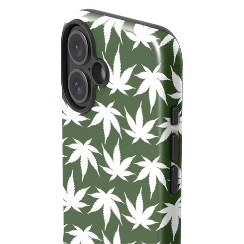 Marijuana Leaf White Pattern iPhone 16 Plus Impact Case