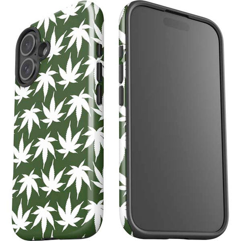 Marijuana Leaf White Pattern iPhone 16 Plus Impact Case