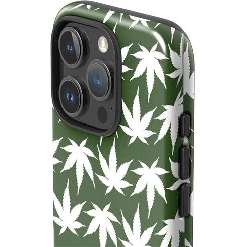 Marijuana Leaf White Pattern iPhone 16 Pro Impact Case