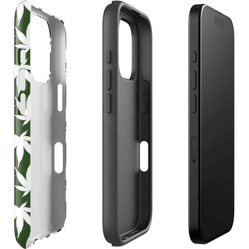 Marijuana Leaf White Pattern iPhone 16 Pro Impact Case